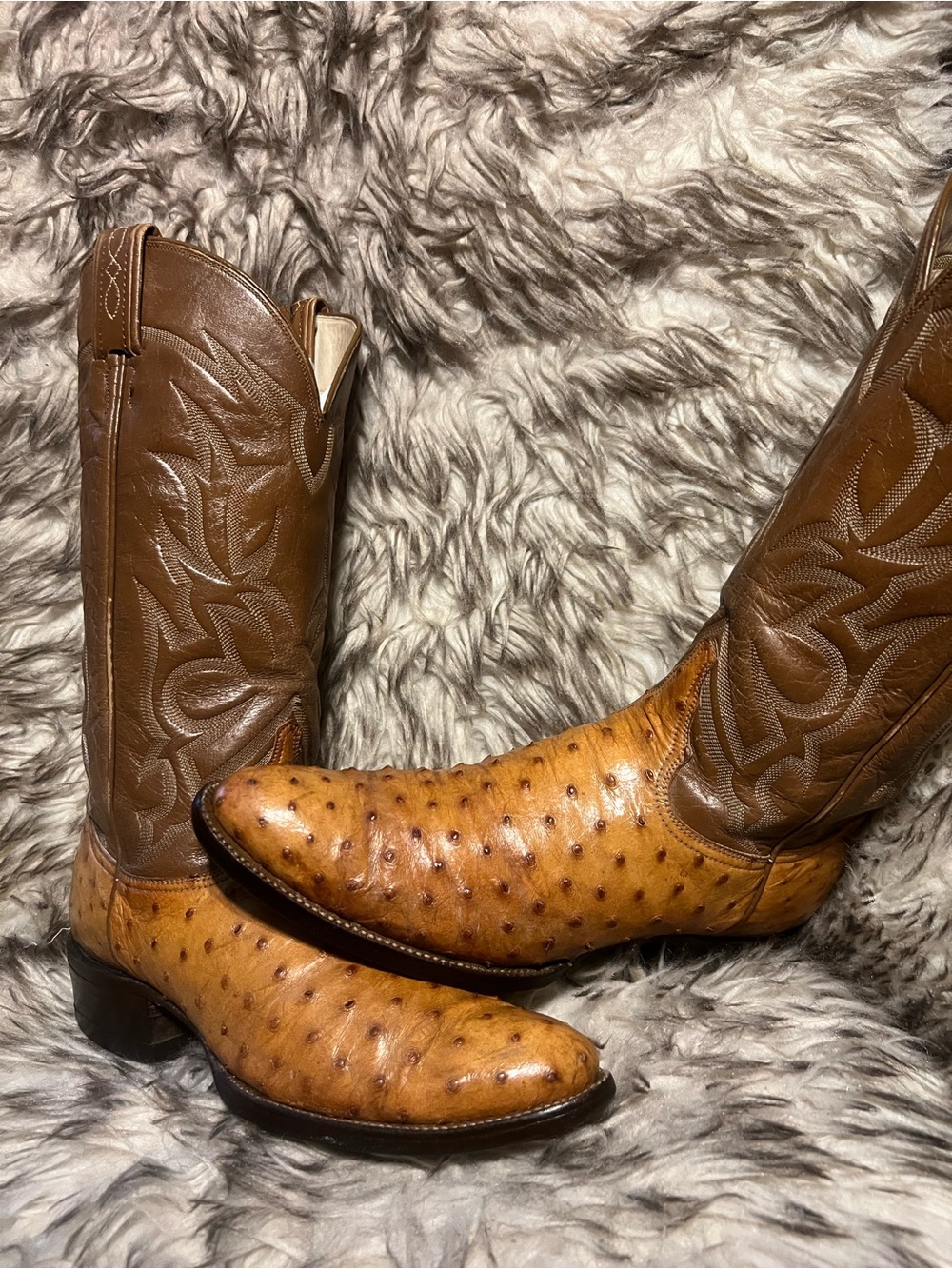 Tony Lama Pecan Brown and Tan Ostrich Western Boots Sz 8 B